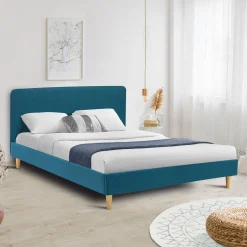 IDMarket Lit double scandinave bleu canard* Collection Scandinave|Chambre Complète Adulte