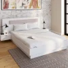 IDMarket Lit double 140x190 blanc avec tête de lit et chevets* Meubles Blancs|Chambre Complète Adulte