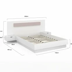 IDMarket Lit double 140x190 blanc avec tête de lit et chevets* Meubles Blancs|Chambre Complète Adulte