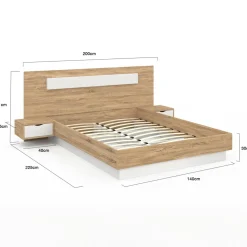IDMarket Lit double 140x190 bois et blanc avec tête de lit et tables de chevet* Meubles Blancs|Meubles En Bois