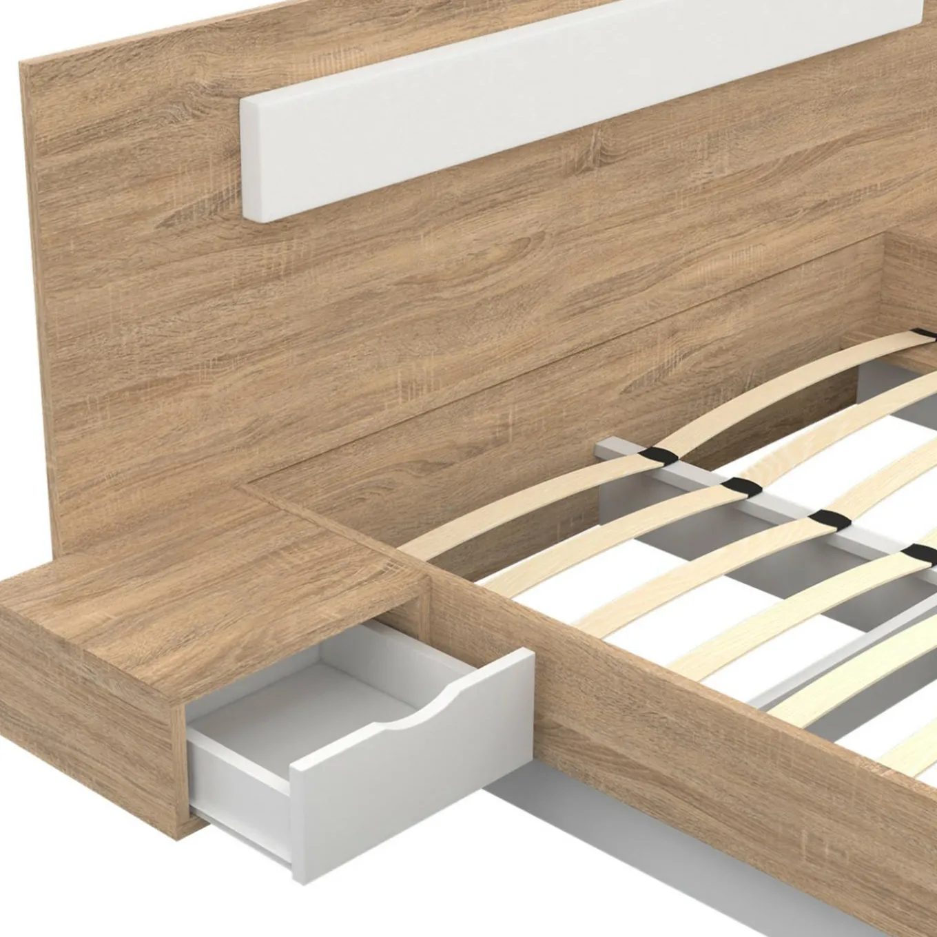 IDMarket Lit double 140x190 bois et blanc avec tête de lit et tables de chevet* Meubles Blancs|Meubles En Bois