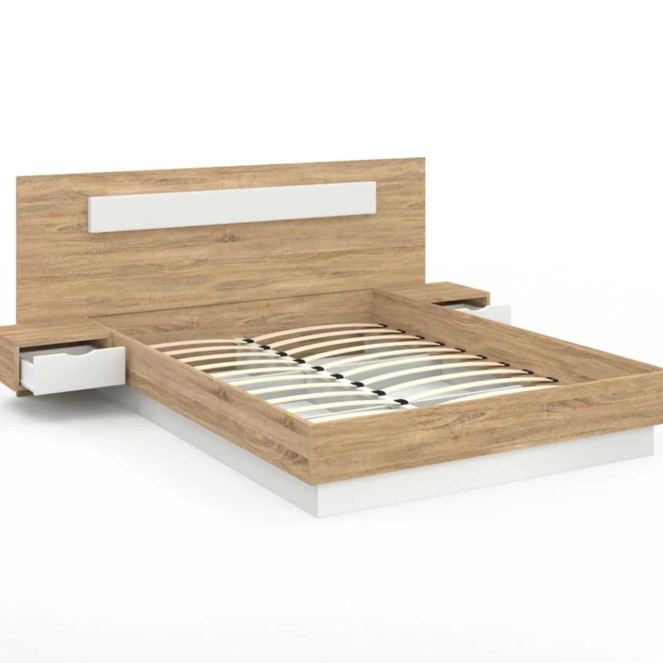 IDMarket Lit double 140x190 bois et blanc avec tête de lit et tables de chevet* Meubles Blancs|Meubles En Bois