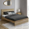 IDMarket Lit double 140x190 cm avec sommier et tête de lit en bois* Collection Moderne|Chambre Complète Adulte