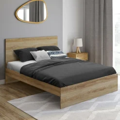 IDMarket Lit double 140x190 cm avec sommier et tête de lit en bois* Collection Moderne|Chambre Complète Adulte