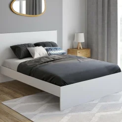IDMarket Lit double 140x190 cm avec tête de lit et sommier blanc* Collection Moderne|Chambre Complète Adulte