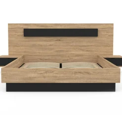 IDMarket Lit double 160x200 cm bois et noir avec tête de lit et tables de chevet* Chambre Complète Adulte|Lits Avec Sommier