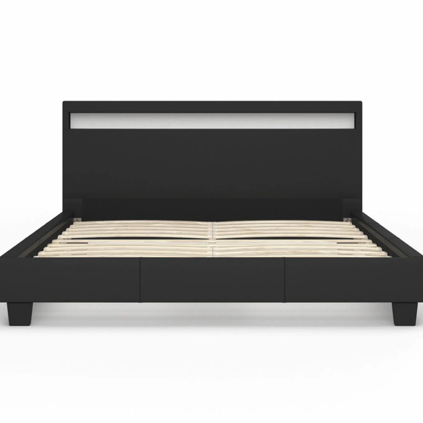 IDMarket Lit double 140x190 cm en PVC noir avec sommier et LED* Lits Avec Sommier|Collection Moderne