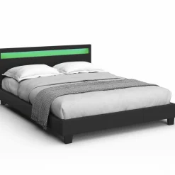 IDMarket Lit double 140x190 cm en PVC noir avec sommier et LED* Lits Avec Sommier|Collection Moderne