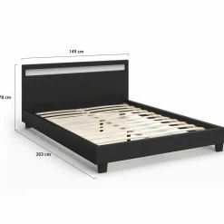 IDMarket Lit double 140x190 cm en PVC noir avec sommier et LED* Lits Avec Sommier|Collection Moderne