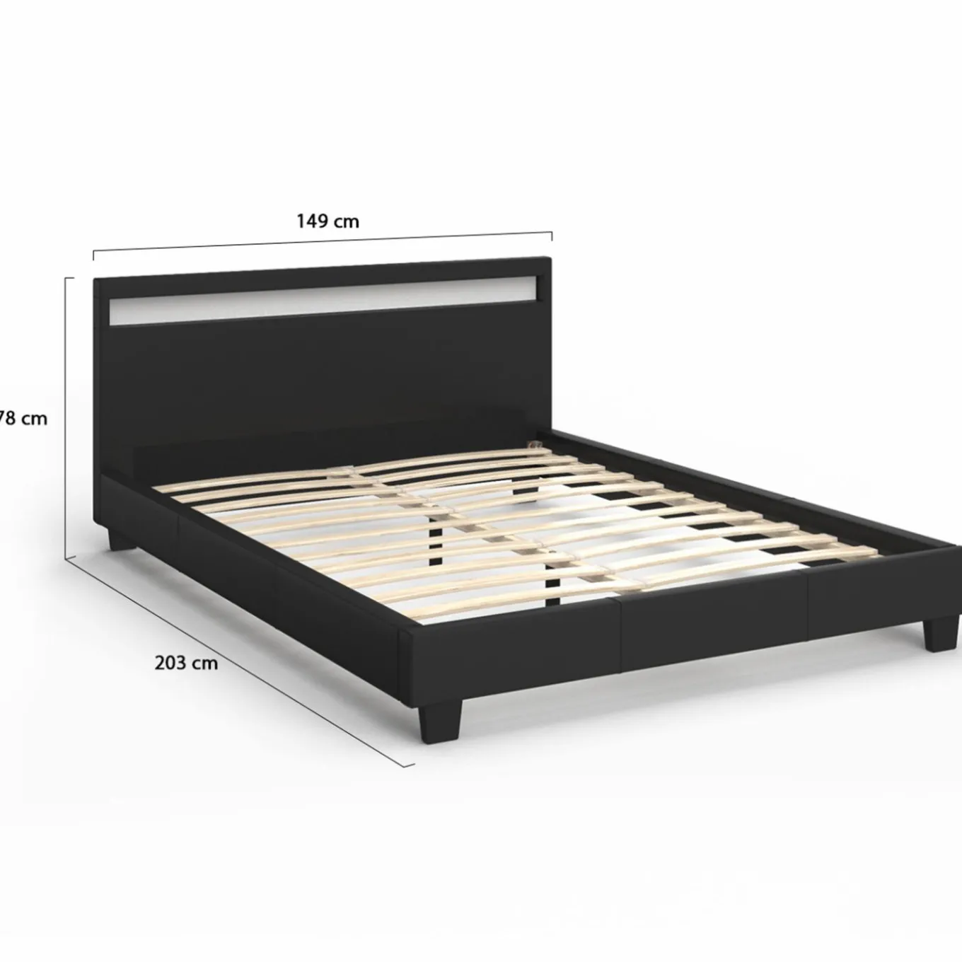 IDMarket Lit double 140x190 cm en PVC noir avec sommier et LED* Lits Avec Sommier|Collection Moderne