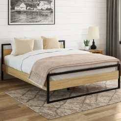 IDMarket Lit double 140x190 cm style industriel avec sommier* Collection Industrielle|Chambre Complète Adulte