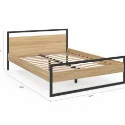 IDMarket Lit double 140x190 cm style industriel avec sommier* Collection Industrielle|Chambre Complète Adulte