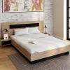 IDMarket Lit double 140x190 cm tête de lit sommier avec chevets suspendus bois et noir* Collection Moderne|Chambre Complète Adulte