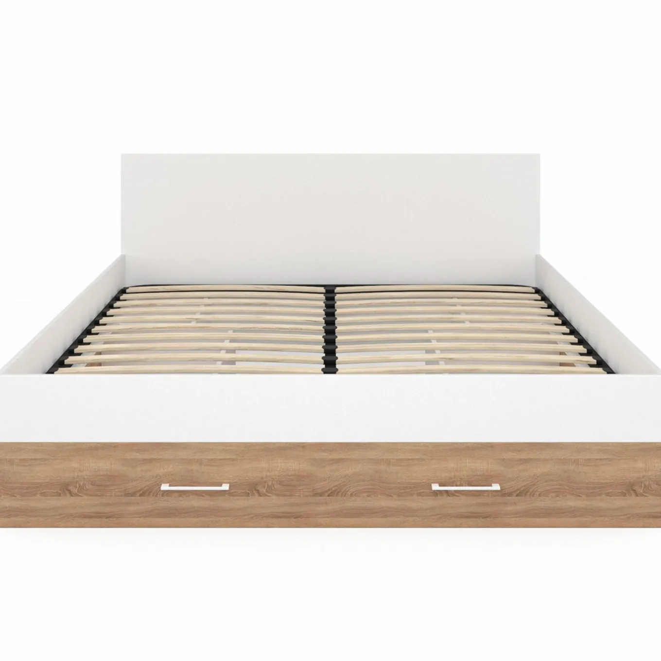 IDMarket Lit double 140x190 façon hêtre et blanc avec rangements et tête de lit* Chambre Complète Adulte|Lits Avec Sommier