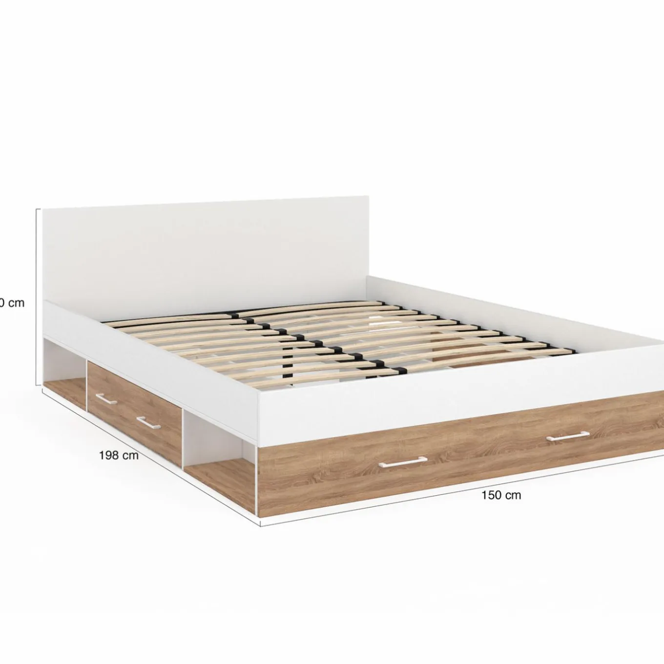 IDMarket Lit double 140x190 façon hêtre et blanc avec rangements et tête de lit* Chambre Complète Adulte|Lits Avec Sommier