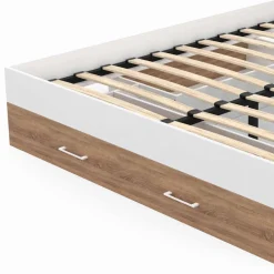 IDMarket Lit double 140x190 façon hêtre et blanc avec rangements et tête de lit* Chambre Complète Adulte|Lits Avec Sommier