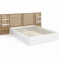 IDMarket Lit double 140x190 hêtre et blanc avec tête de lit et chevets* Lits Avec Sommier