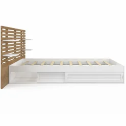 IDMarket Lit double 140x190 hêtre et blanc avec tête de lit et chevets* Lits Avec Sommier