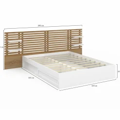 IDMarket Lit double 140x190 hêtre et blanc avec tête de lit et chevets* Lits Avec Sommier