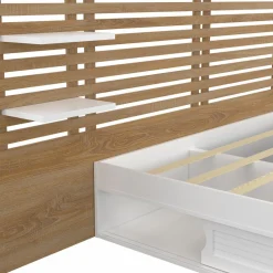 IDMarket Lit double 140x190 hêtre et blanc avec tête de lit et chevets* Lits Avec Sommier