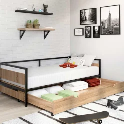 IDMarket Lit enfant industriel avec tiroir gigogne 90x190*Enfant Meubles Tiroirs|Collection Industrielle