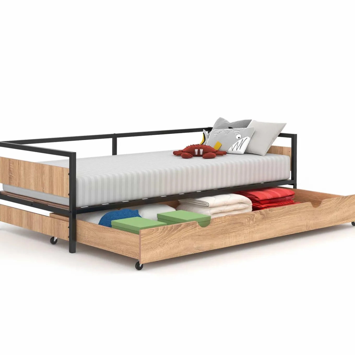 IDMarket Lit enfant industriel avec tiroir gigogne 90x190*Enfant Meubles Tiroirs|Collection Industrielle