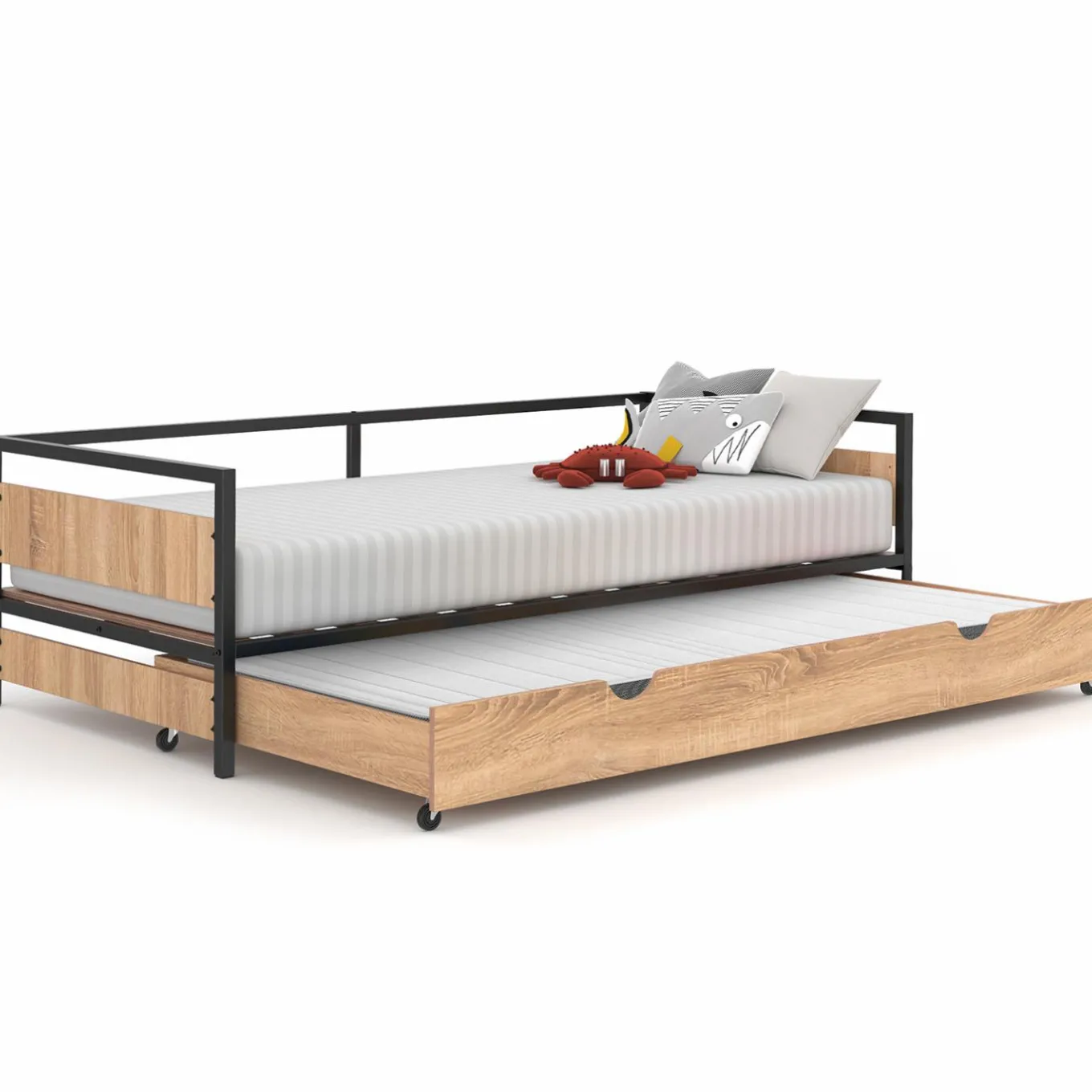 IDMarket Lit enfant industriel avec tiroir gigogne 90x190*Enfant Meubles Tiroirs|Collection Industrielle