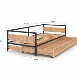 IDMarket Lit enfant industriel avec tiroir gigogne 90x190*Enfant Meubles Tiroirs|Collection Industrielle