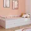IDMarket Lit gigogne transformable en lit 2 places blanc* Meubles Tiroirs|Chambre Complète Adulte
