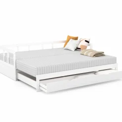 IDMarket Lit gigogne transformable en lit 2 places blanc* Meubles Tiroirs|Chambre Complète Adulte