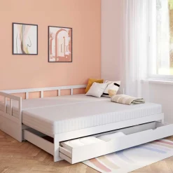 IDMarket Lit gigogne transformable en lit 2 places blanc* Meubles Tiroirs|Chambre Complète Adulte