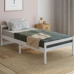 IDMarket Lit simple 90 x 190 cm avec sommier bois blanc* Meubles Blancs|Collection Contemporaine