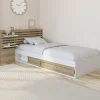 IDMarket Lit simple avec tête de lit, chevets, rangements et sommier 90 x 190 cm façon hêtre et blanc* Meubles Blancs|Meubles En Bois