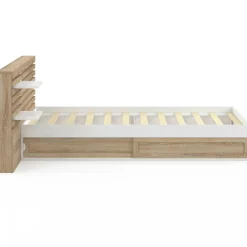 IDMarket Lit simple avec tête de lit, chevets, rangements et sommier 90 x 190 cm façon hêtre et blanc* Meubles Blancs|Meubles En Bois