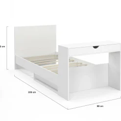 IDMarket Lit simple blanc 90 x 190 cm avec rangements, sommier, tête de lit et bureau* Meubles Blancs|Collection Contemporaine