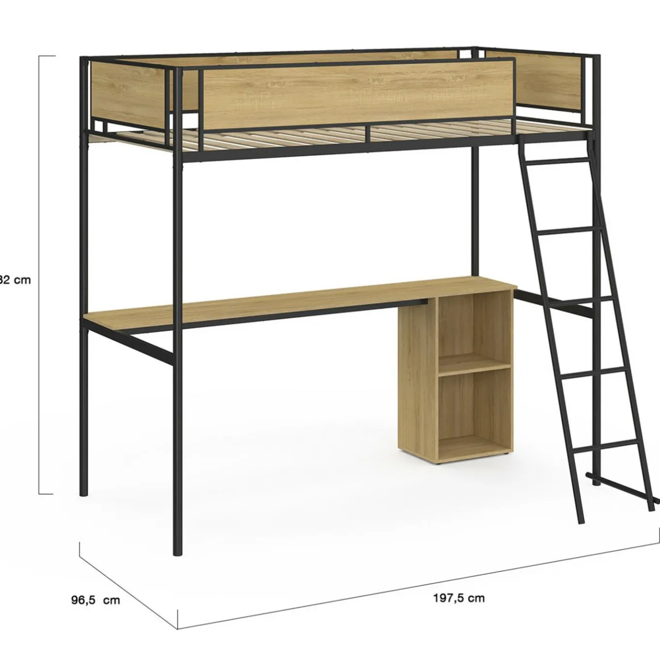 IDMarket Lit simple mezzanine 90x190cm avec bureau et rangements style industriel* Chambre Complète Adulte|Lits Avec Sommier