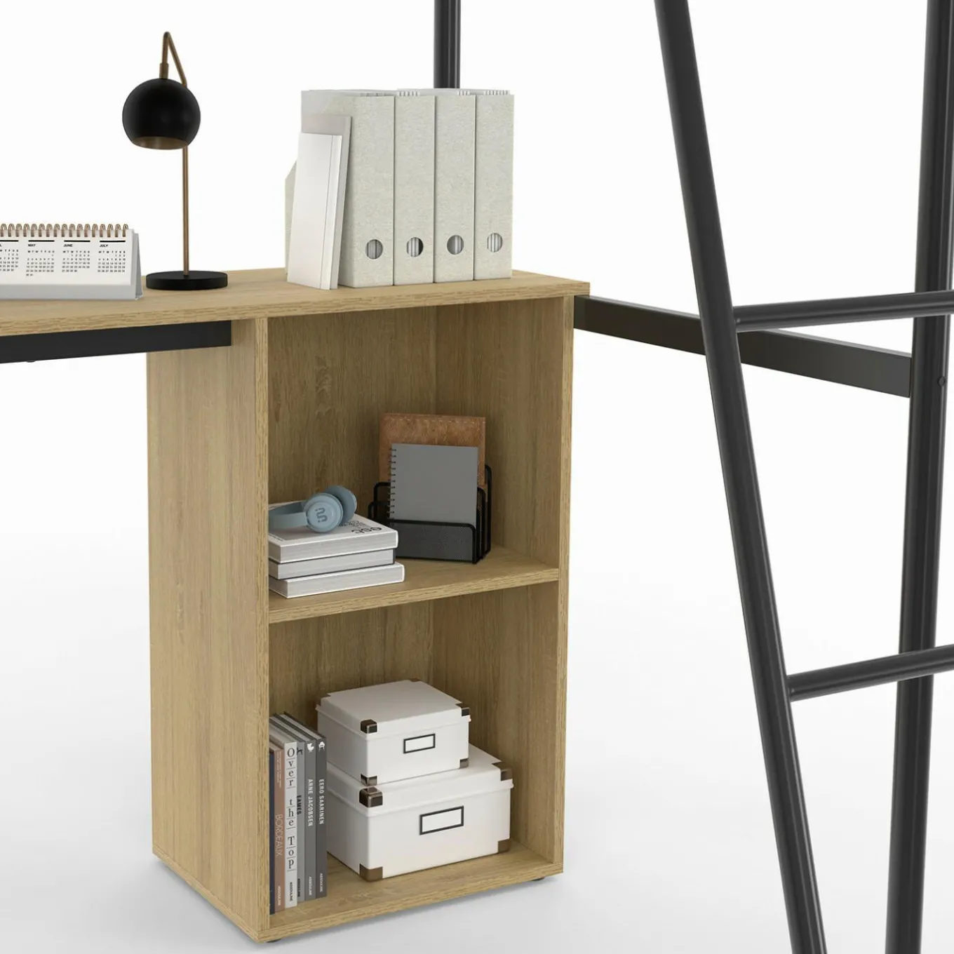 IDMarket Lit simple mezzanine 90x190cm avec bureau et rangements style industriel* Chambre Complète Adulte|Lits Avec Sommier