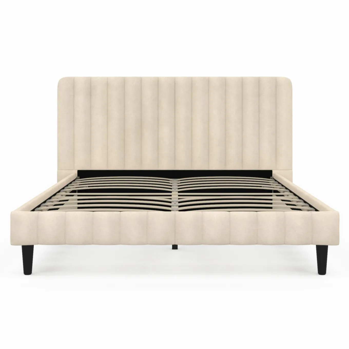 IDMarket Lit 140x190 cm avec tête de lit et sommier en velours beige* Lits Avec Sommier|Chambre Complète Adulte