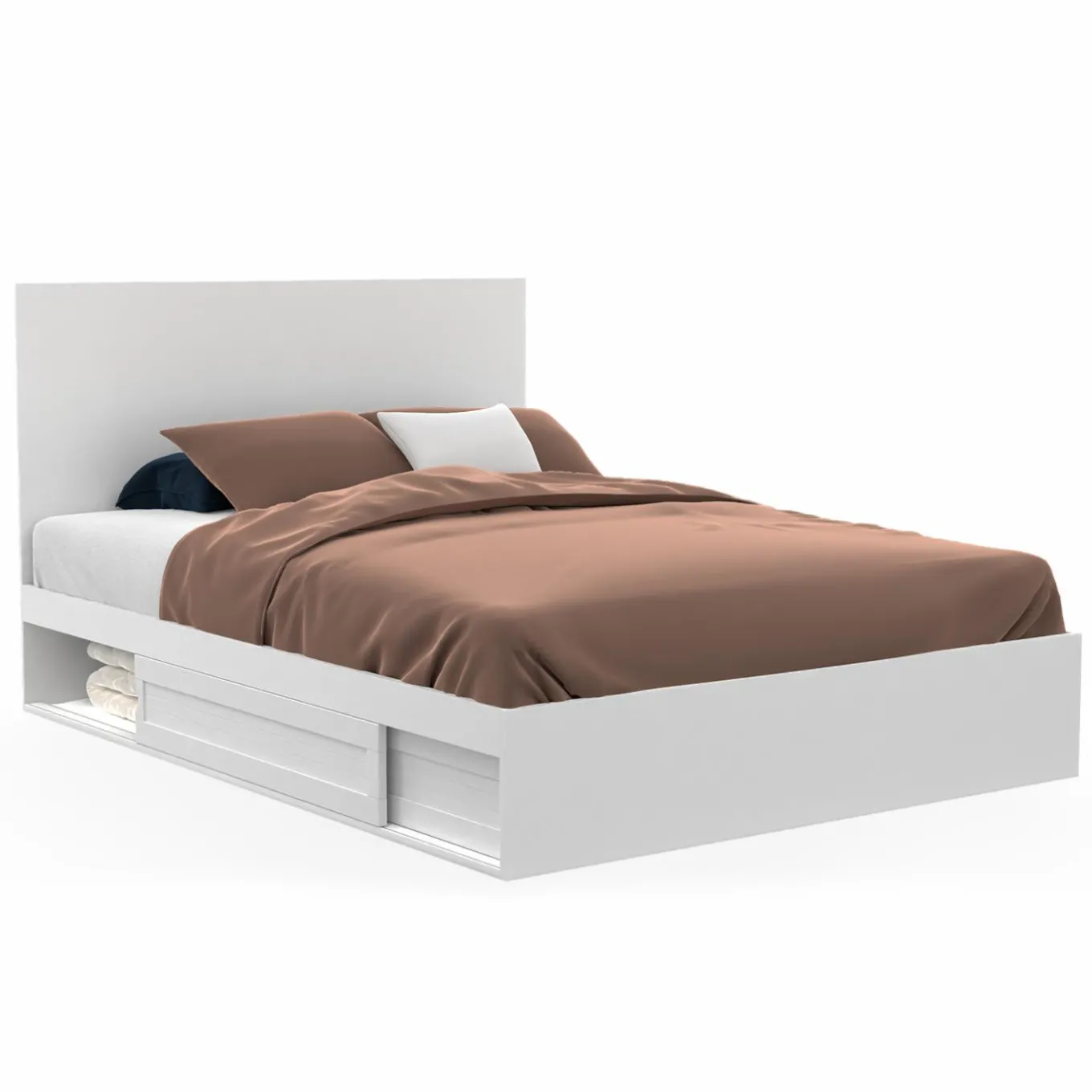 IDMarket Lit 140x190 cm blanc avec rangements, tête de lit et sommier* Collection Contemporaine|Lits Avec Sommier