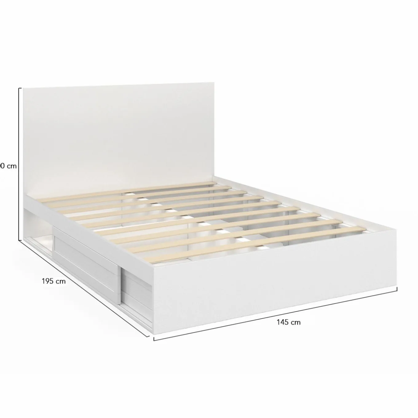 IDMarket Lit 140x190 cm blanc avec rangements, tête de lit et sommier* Collection Contemporaine|Lits Avec Sommier