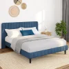 IDMarket Lit 140x190 cm velours bleu avec tête de lit et sommier* Lits Avec Sommier|Chambre Complète Adulte