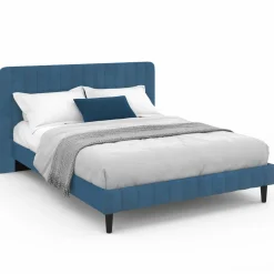 IDMarket Lit 140x190 cm velours bleu avec tête de lit et sommier* Lits Avec Sommier|Chambre Complète Adulte
