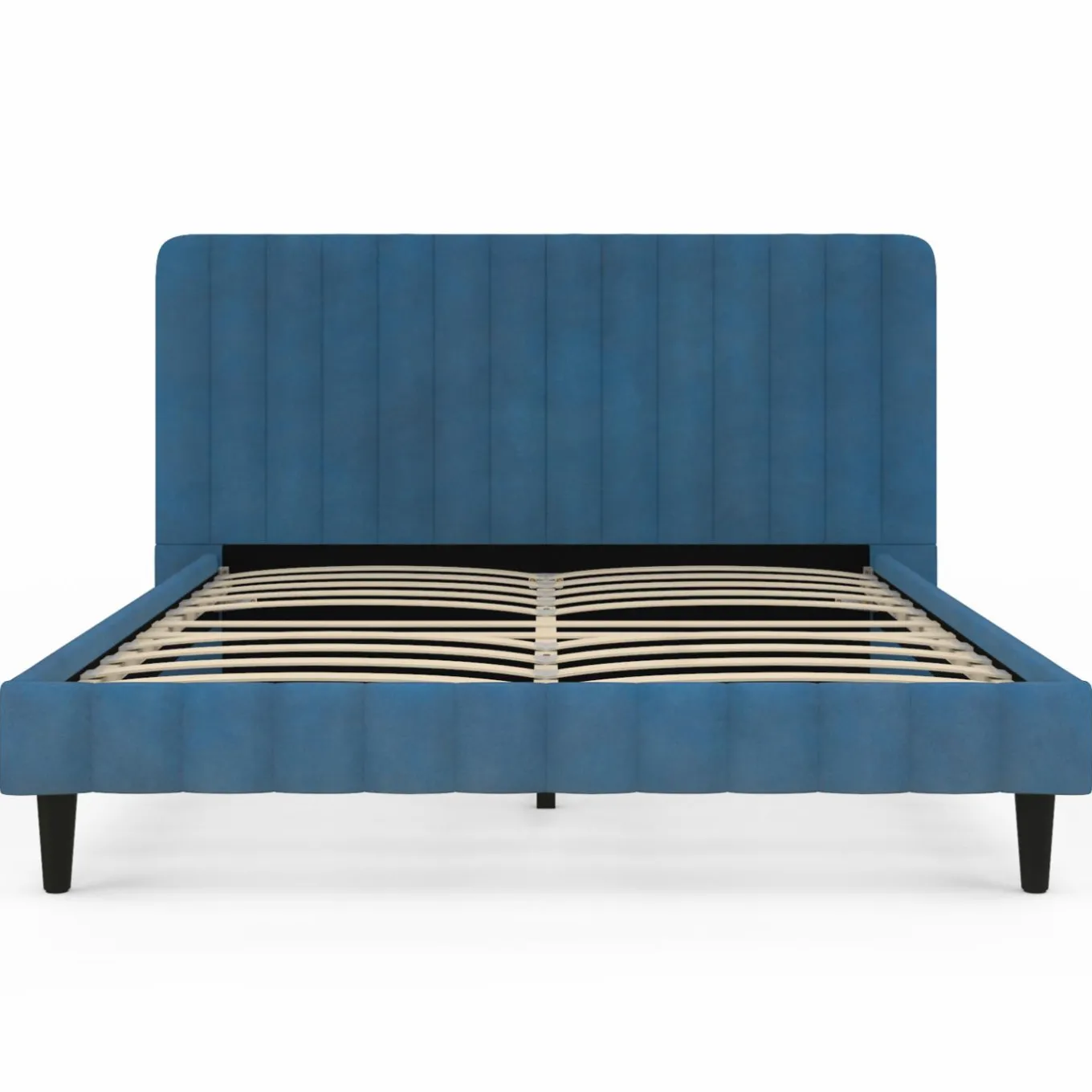 IDMarket Lit 140x190 cm velours bleu avec tête de lit et sommier* Lits Avec Sommier|Chambre Complète Adulte