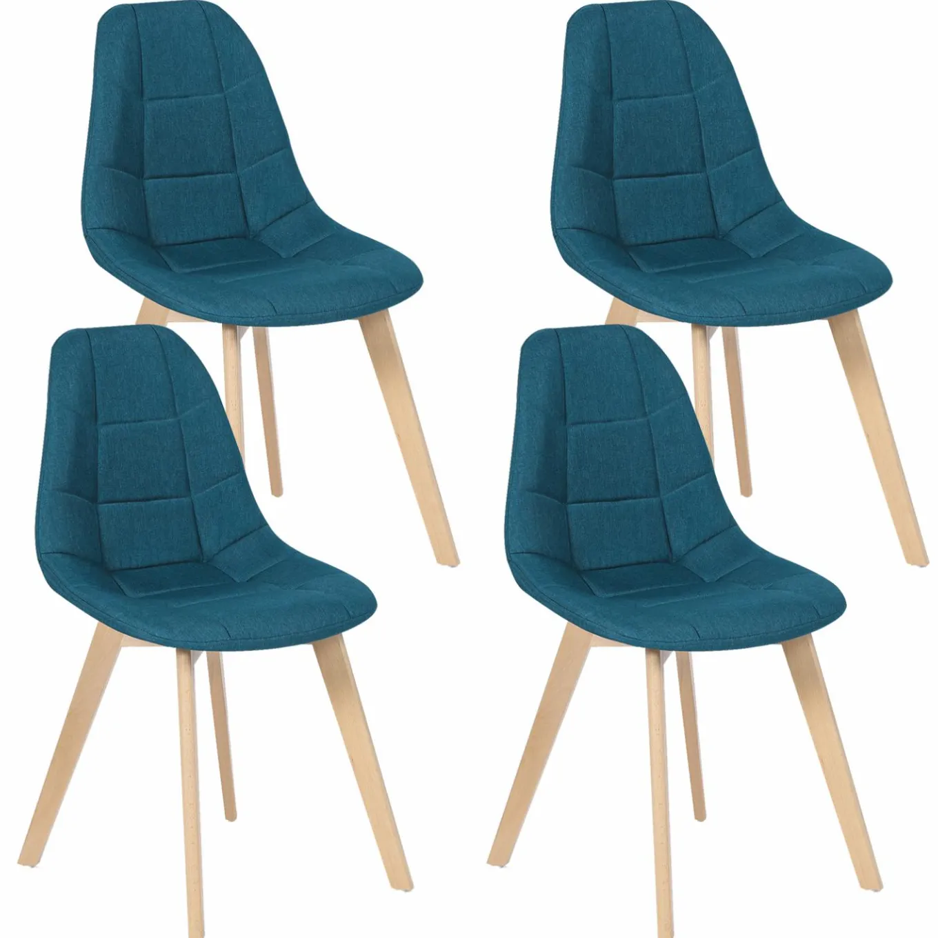 IDMarket Lot 4 chaises scandinaves bleu canard* Collection Scandinave|Salle À Manger Complète