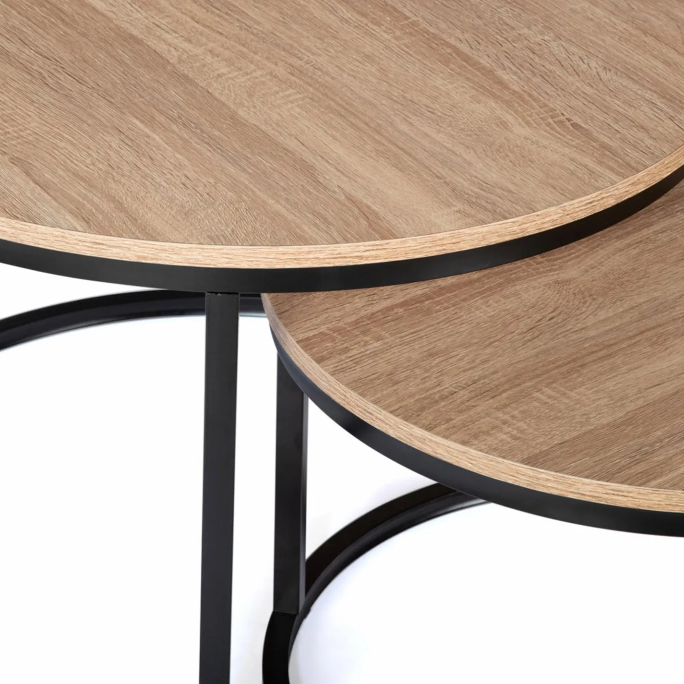 IDMarket Lot 2 tables basses gigognes rondes bois métal industrielles* Meubles Bas|Collection Industrielle