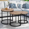 IDMarket Lot 3 tables basses gigognes rondes bois métal industrielles 35/40/45 cm* Collection Industrielle|Salon Complet