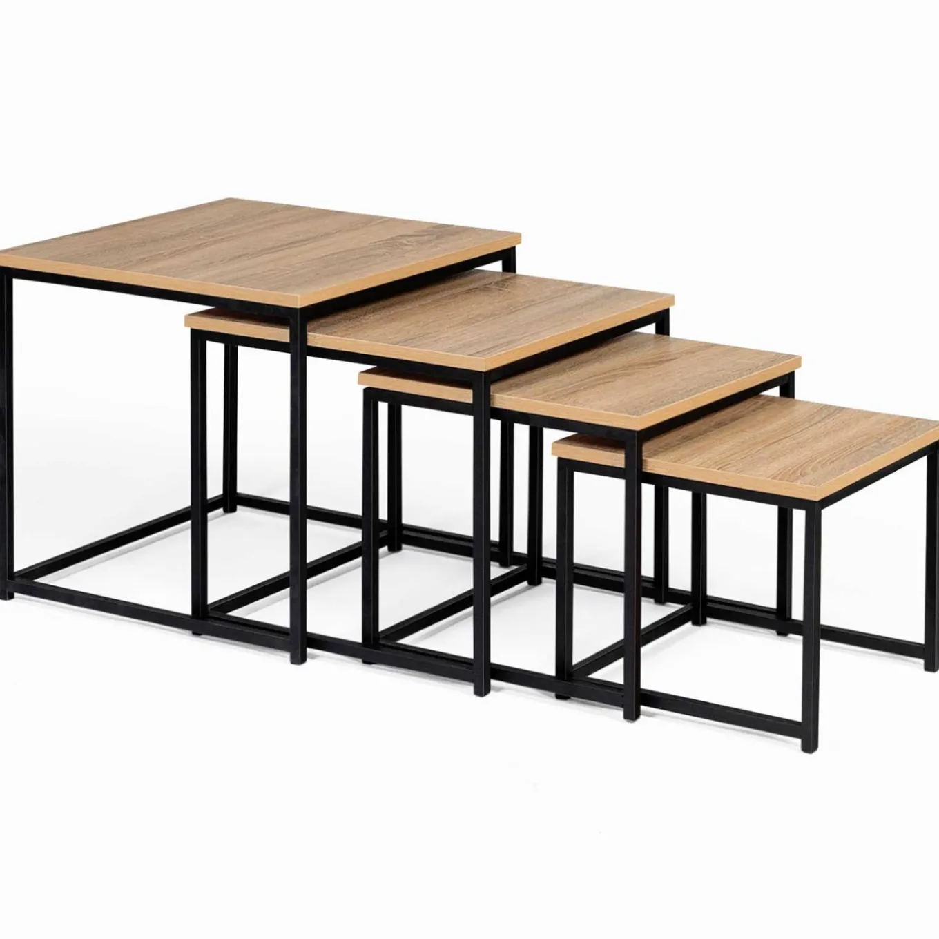 IDMarket Lot 4 tables basses gigognes bois métal industrielles 35/40/45/50 cm* Collection Industrielle|Salon Complet