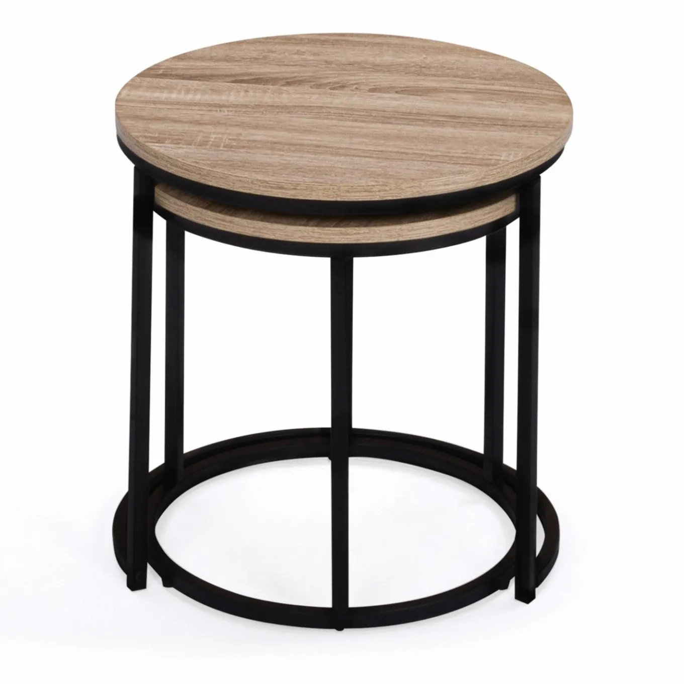 IDMarket Lot 2 tables basses gigognes rondes bois métal industrielles 40/45 cm* Collection Industrielle|Salon Complet