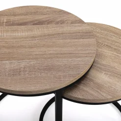 IDMarket Lot 2 tables basses gigognes rondes bois métal industrielles 40/45 cm* Collection Industrielle|Salon Complet