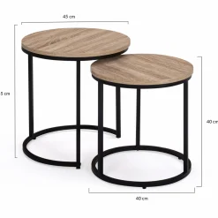 IDMarket Lot 2 tables basses gigognes rondes bois métal industrielles 40/45 cm* Collection Industrielle|Salon Complet